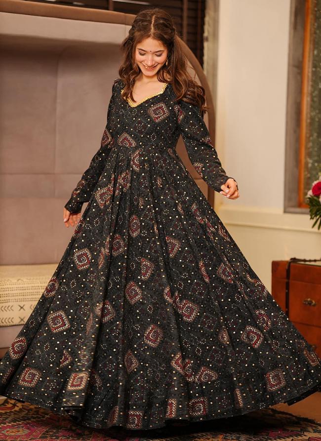 Heavy Rayon Black Ethnic Wear Digital Printed Readymade Gown